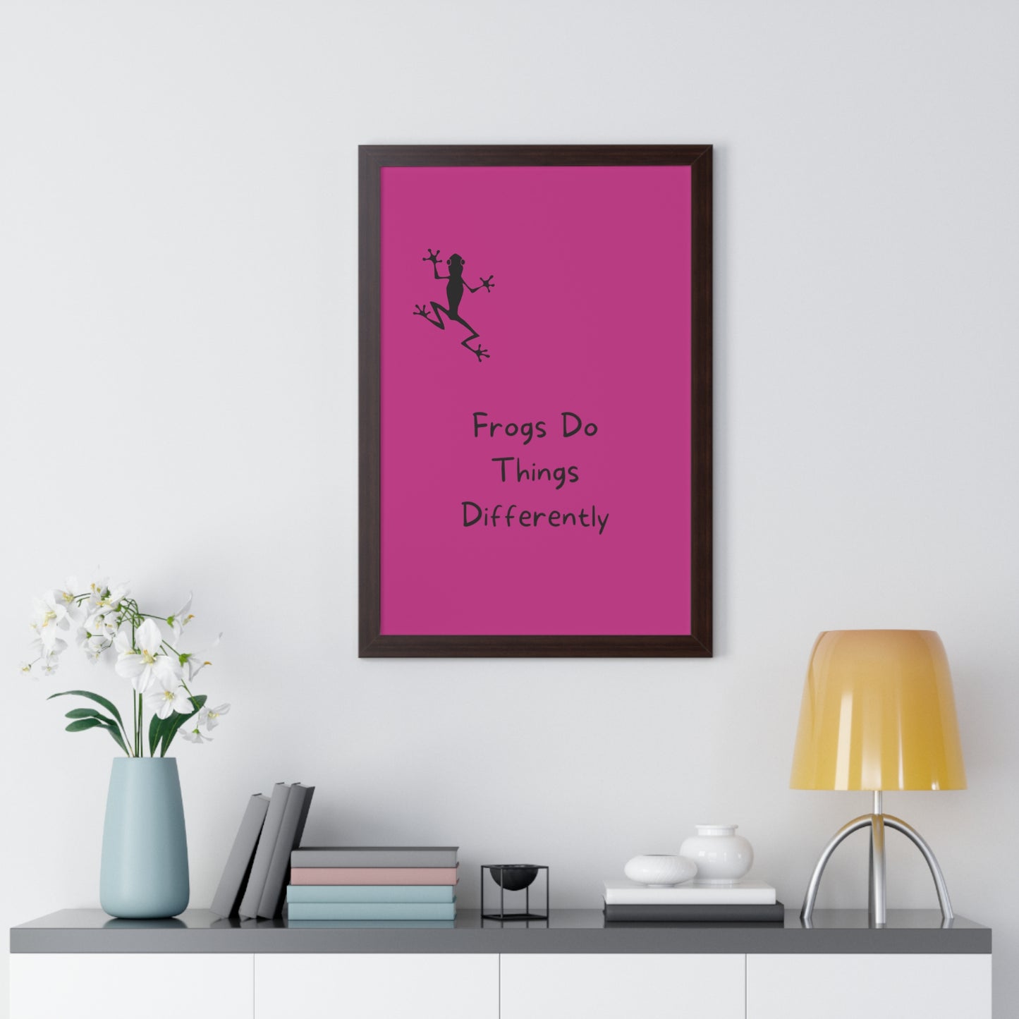 Pink Frog - Framed Vertical Poster - Climb The Walls - Gift