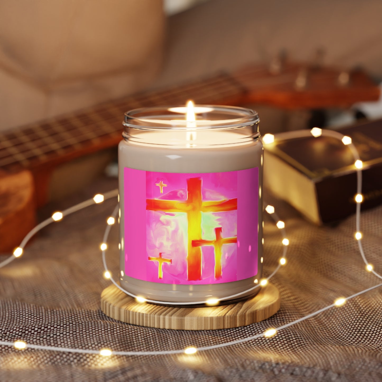 Pink Cross Art Scented Soy Candle, 9oz