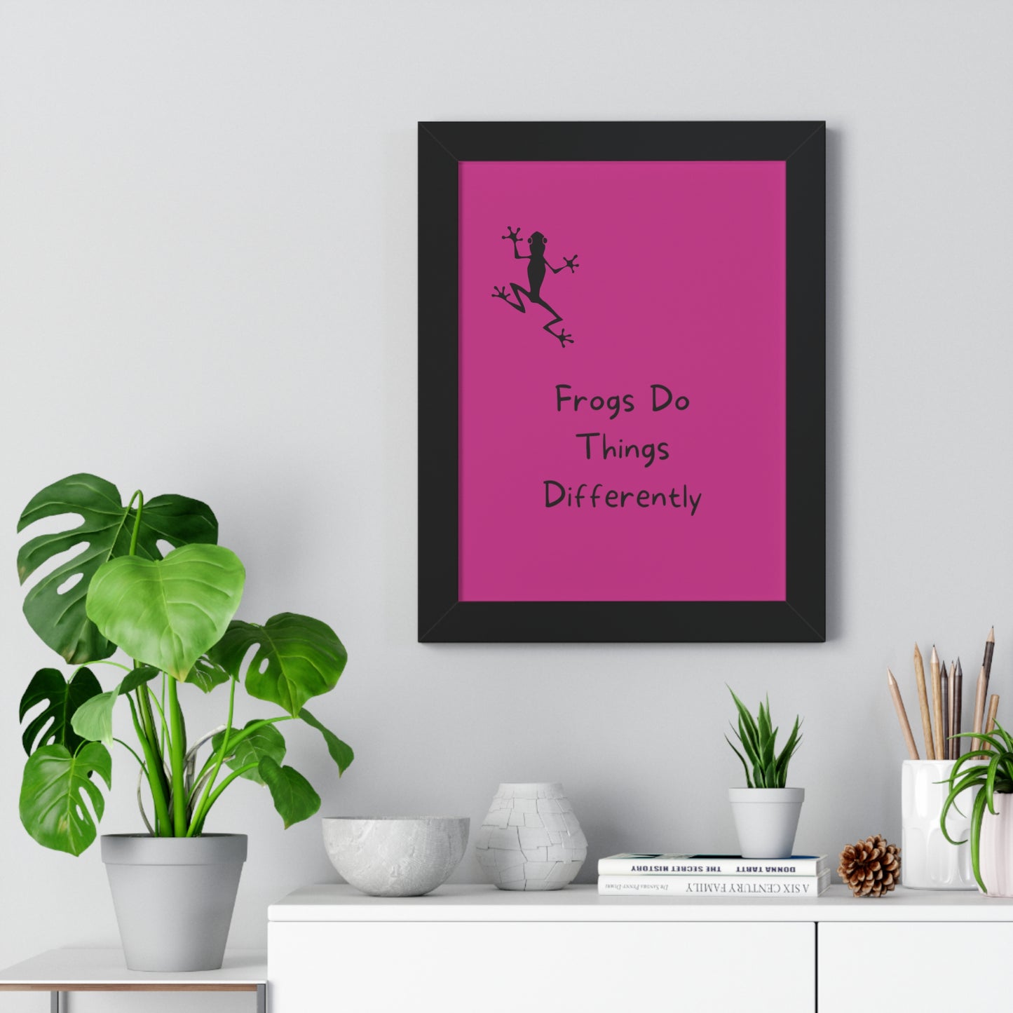 Pink Frog - Framed Vertical Poster - Climb The Walls - Gift