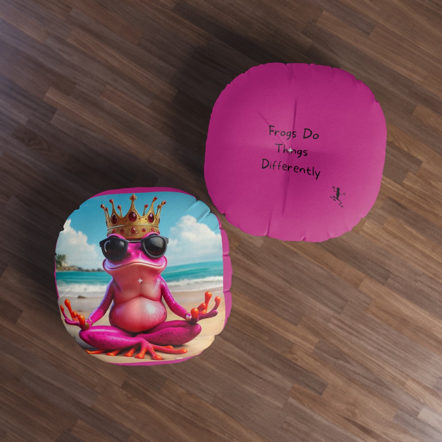 Tufted Floor Pillow | Round Floor Cushion - Pink Frog