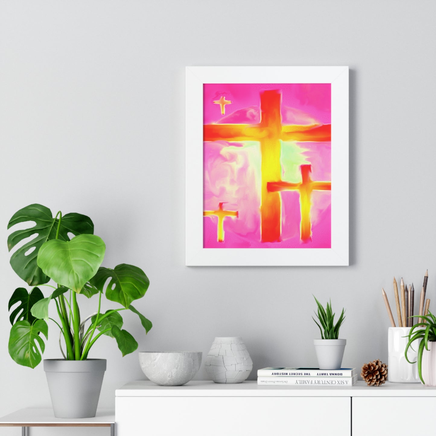 Pink Cross Art Design - Framed Vertical Poster - Inspirational Beauty