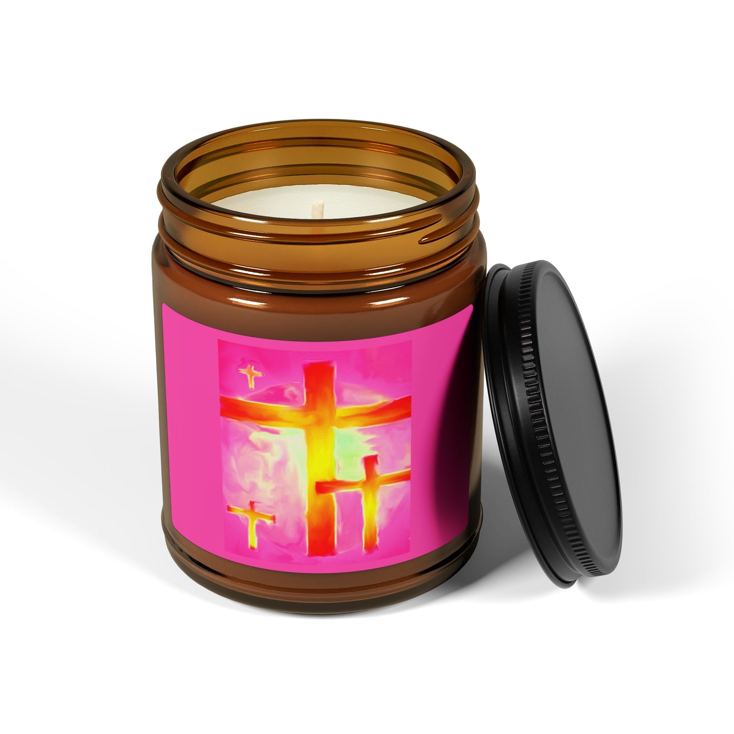 Scented Soy Candle | Multi-Size, Amber Jar - Pink Frog