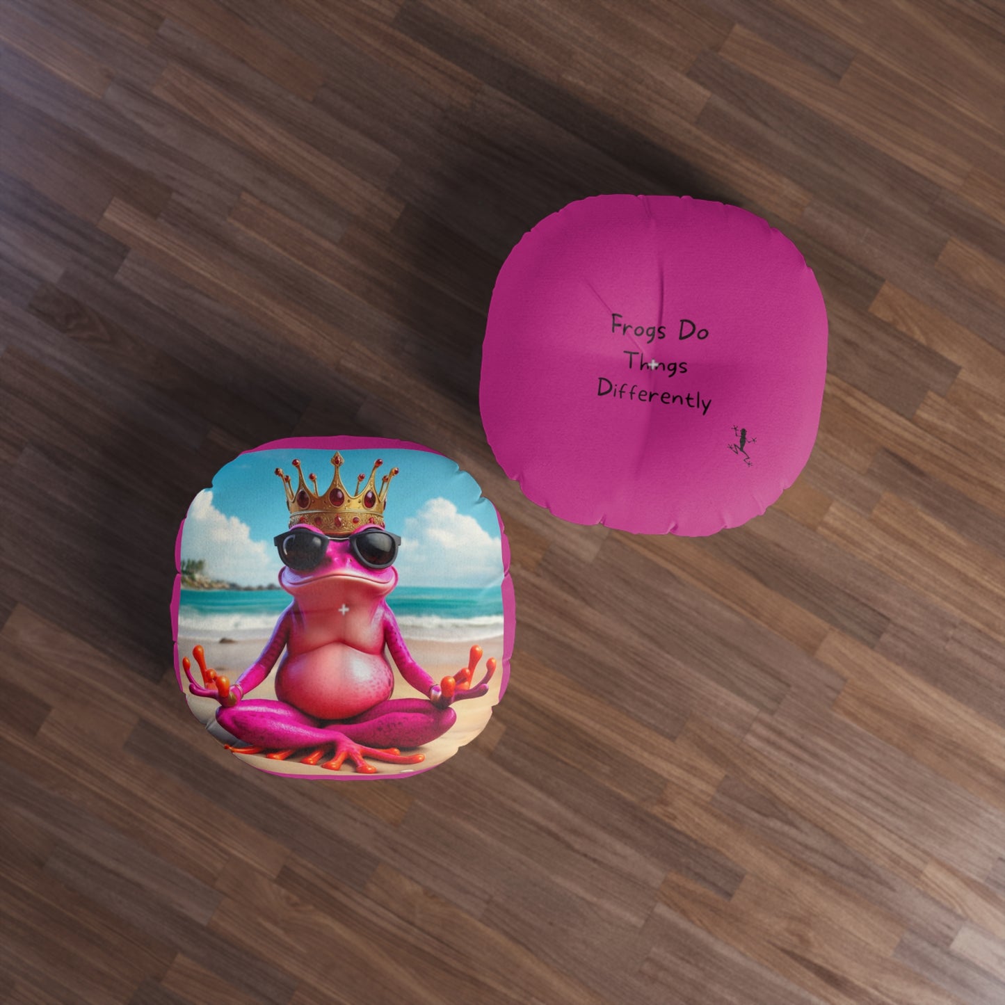 Tufted Floor Pillow | Round Floor Cushion - Pink Frog