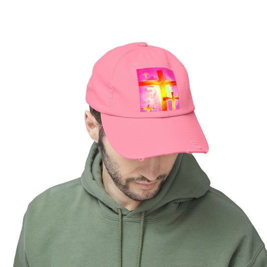 Pink Cross Unisex Distressed Cap - Strong