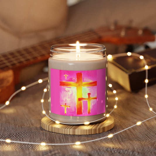 Pink Cross Art Scented Soy Candle, 9oz