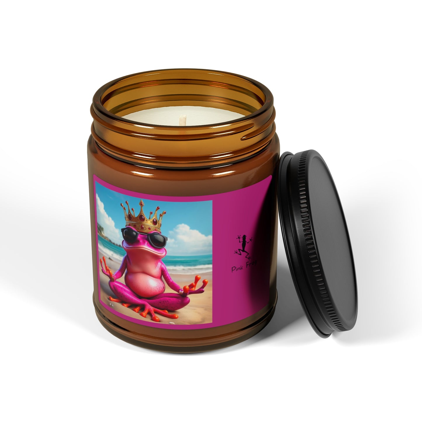 Scented Soy Candle | Multi-Size, Amber Jar - Pink Frog