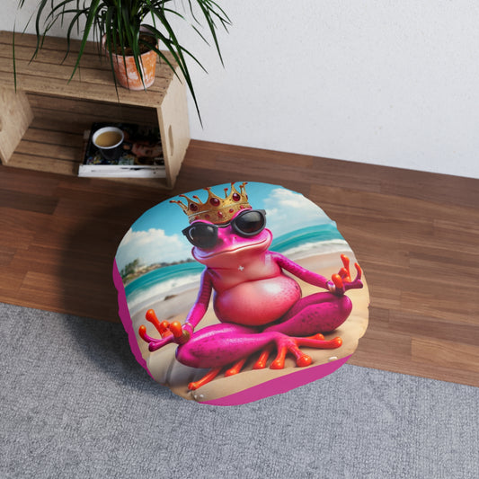 Tufted Floor Pillow | Round Floor Cushion - Pink Frog