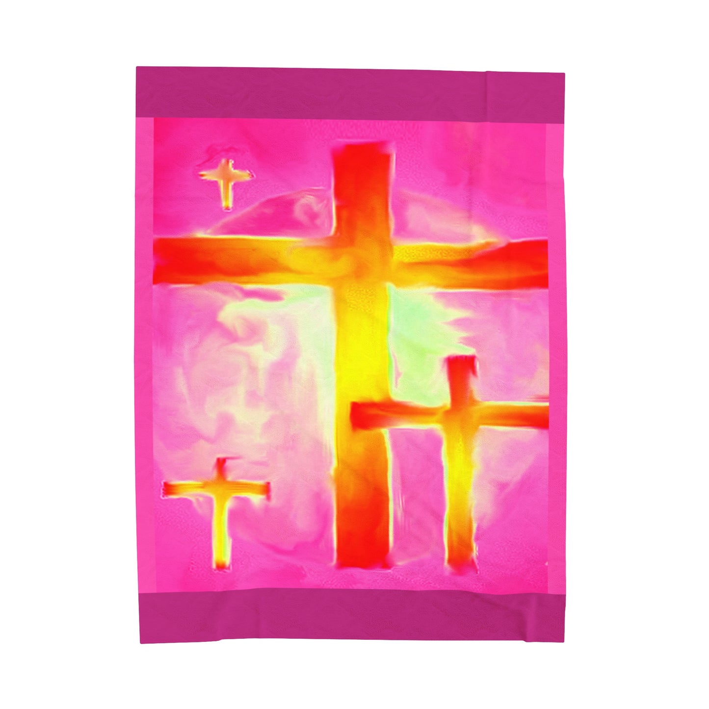 Luxurious Pink Velveteen Plush Blanket: Comfort  With Cross Art