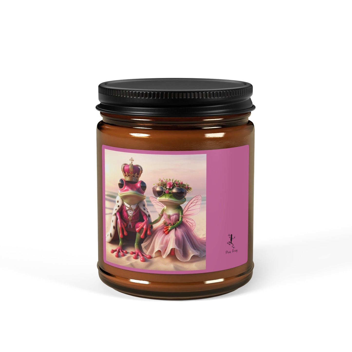 Scented Soy Candle | Multi-Size, Amber Jar - Pink Frog