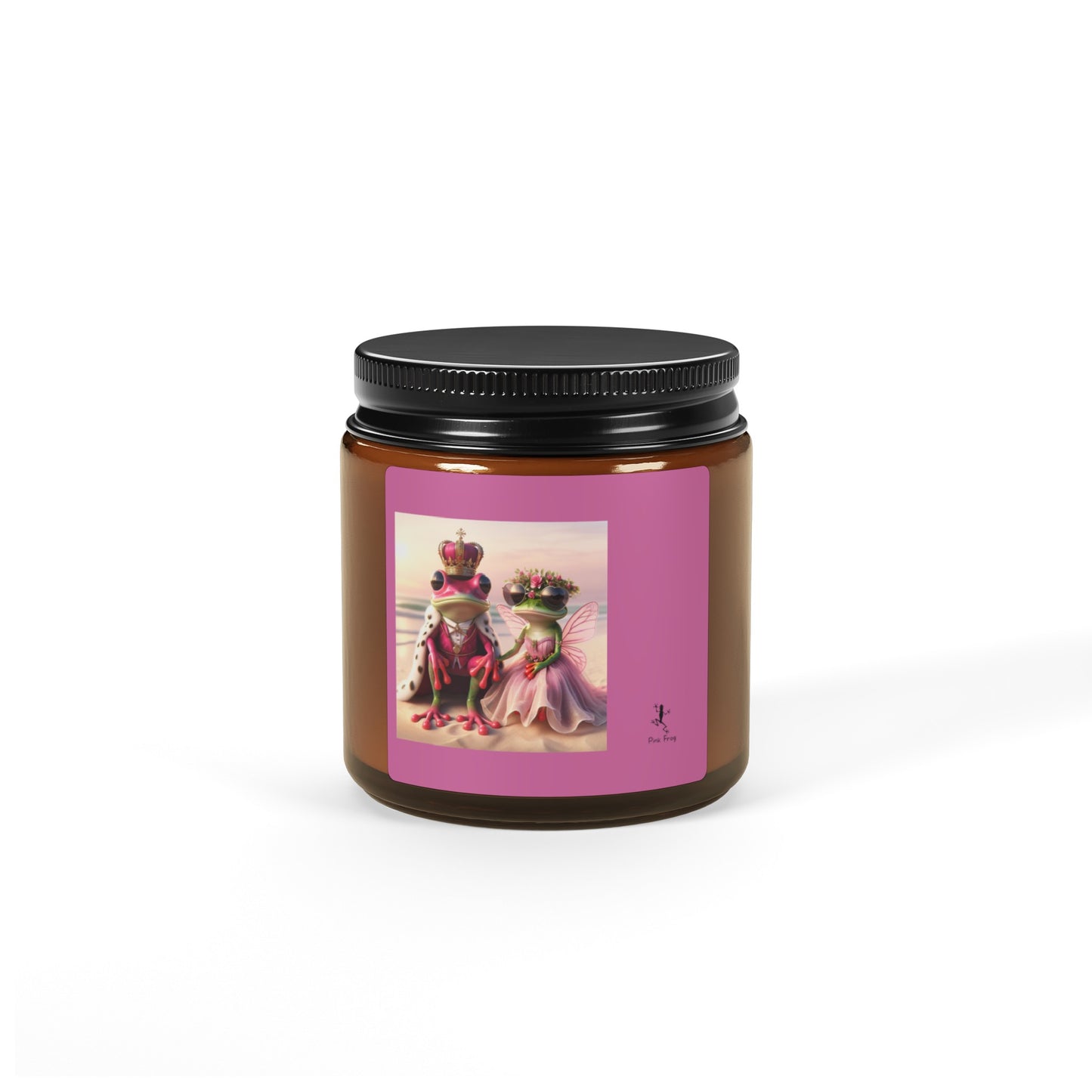 Scented Soy Candle | Multi-Size, Amber Jar - Pink Frog