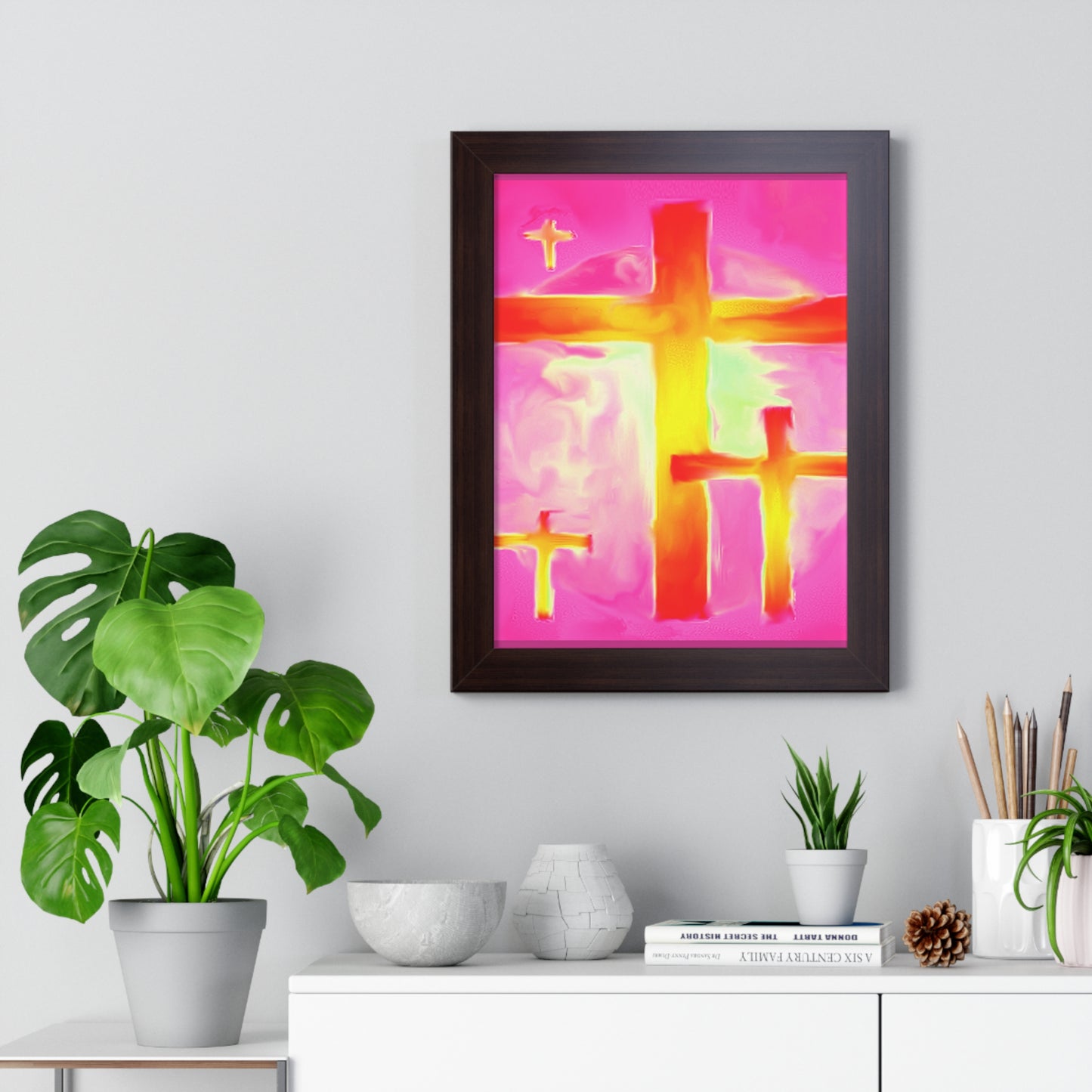 Pink Cross Art Design - Framed Vertical Poster - Inspirational Beauty