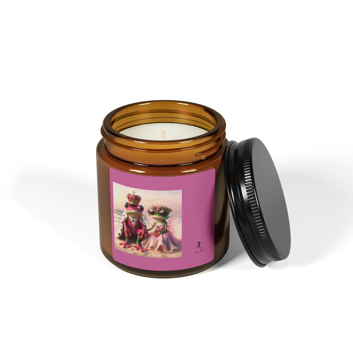 Scented Soy Candle | Multi-Size, Amber Jar - Pink Frog