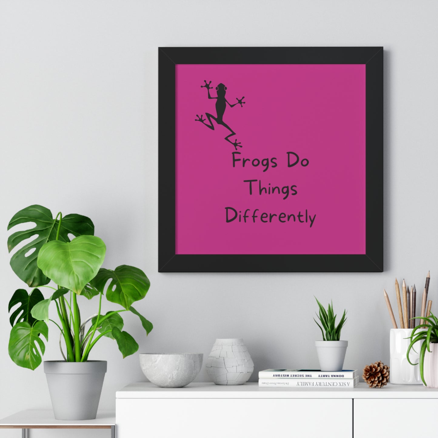 Pink Frog - Framed Vertical Poster - Climb The Walls - Gift