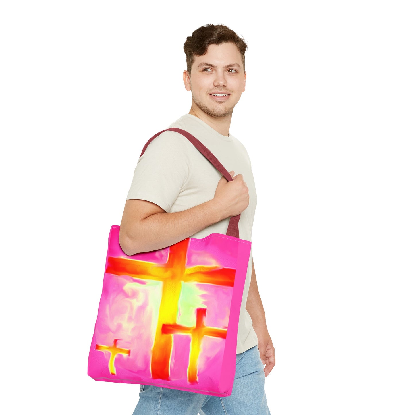 Pink Cross Art Tote Bag - Shopping Bags