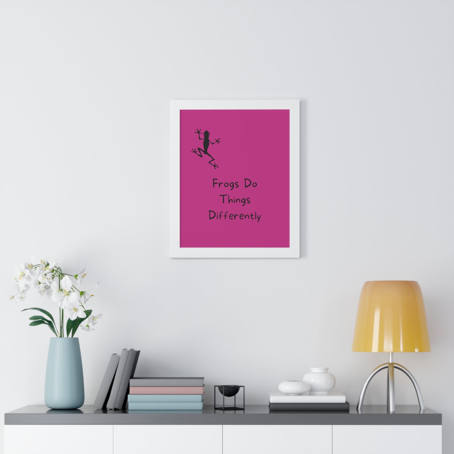 Pink Frog - Framed Vertical Poster - Climb The Walls - Gift