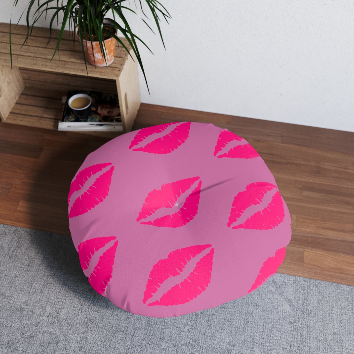 Tufted Floor Pillow | Round Floor Cushion - Pink Frog