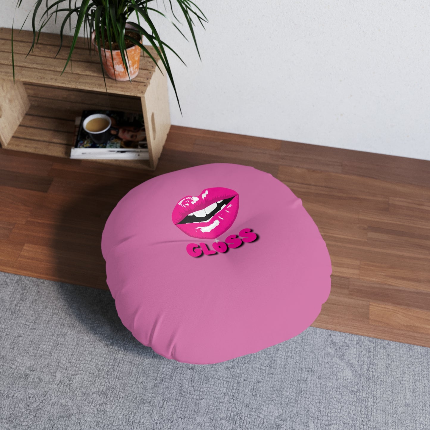 Tufted Floor Pillow | Round Floor Cushion - Pink Frog