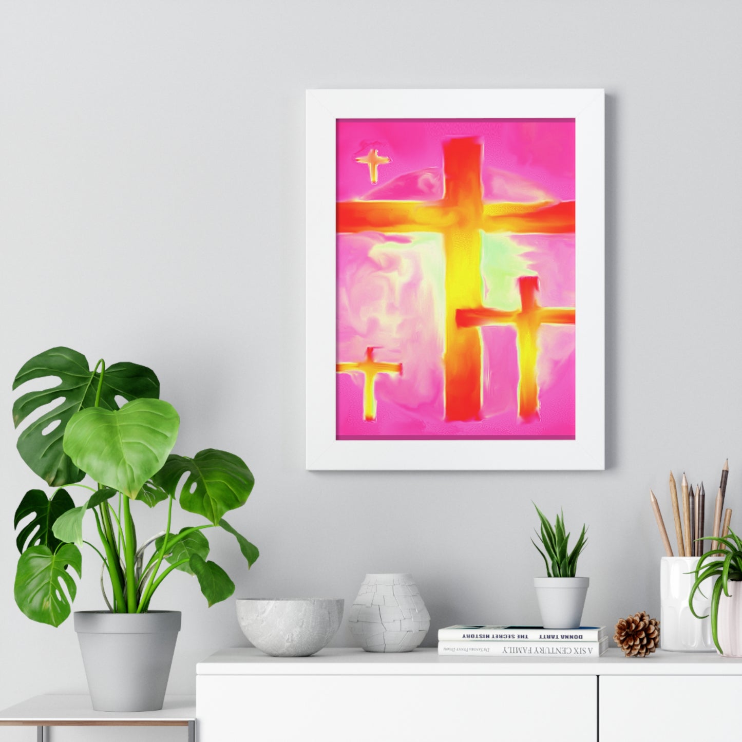 Pink Cross Art Design - Framed Vertical Poster - Inspirational Beauty