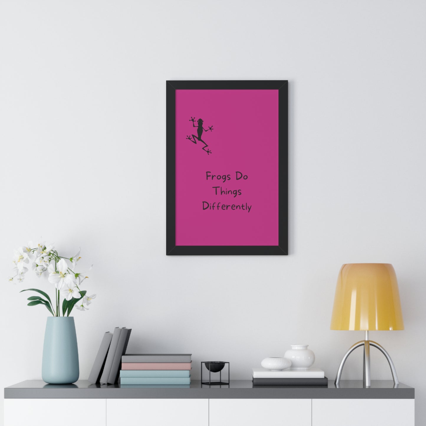 Pink Frog - Framed Vertical Poster - Climb The Walls - Gift