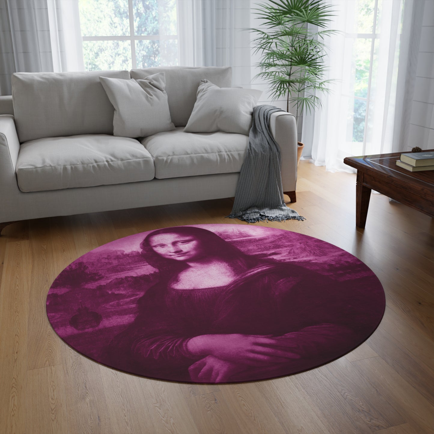 Pink Mona Lisa Round Rug - A Masterpiece