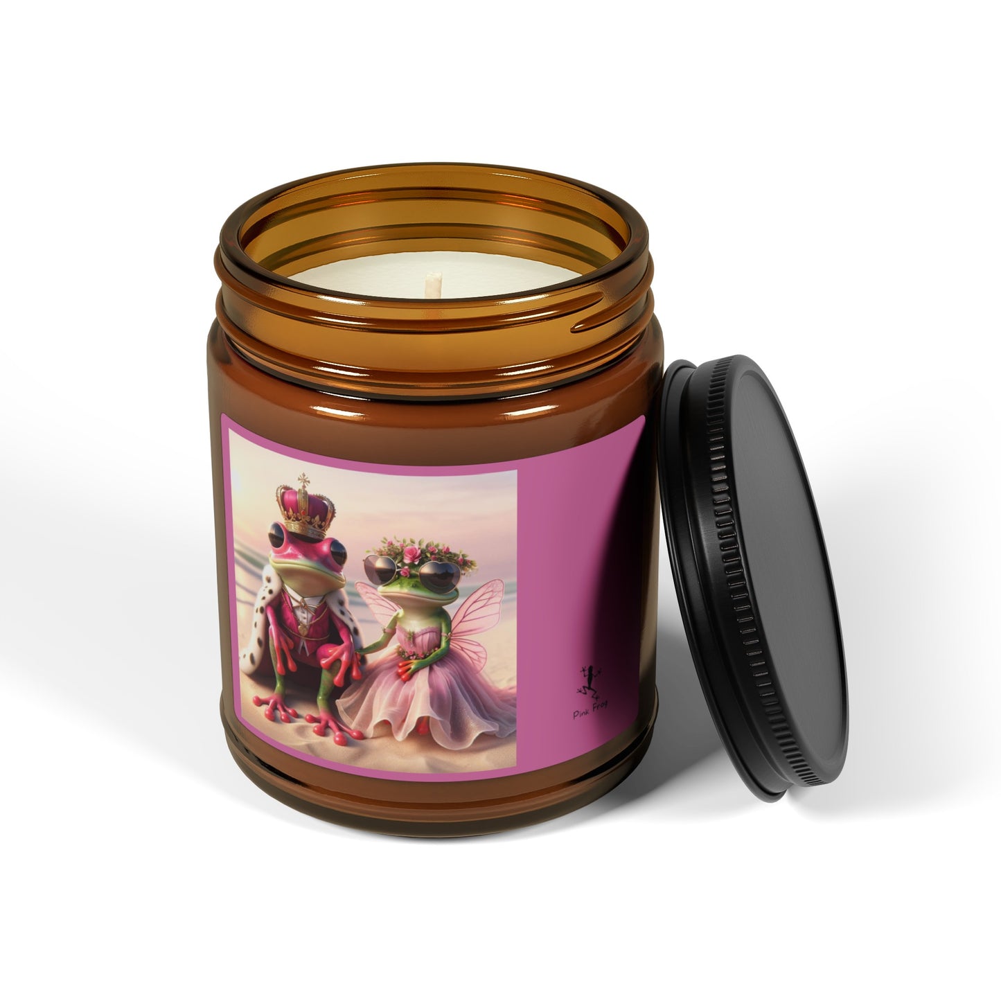 Scented Soy Candle | Multi-Size, Amber Jar - Pink Frog