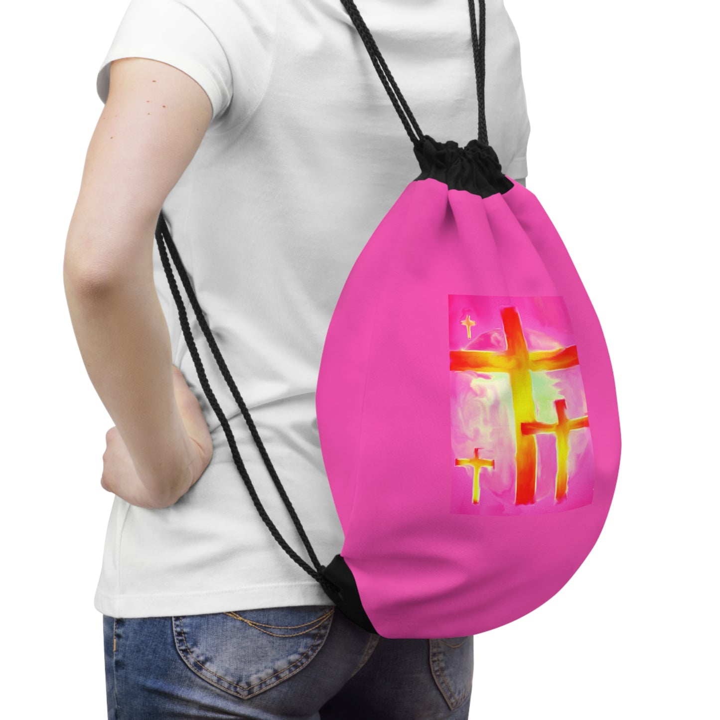 Drawstring Bag | Pink Frog - Cross Art