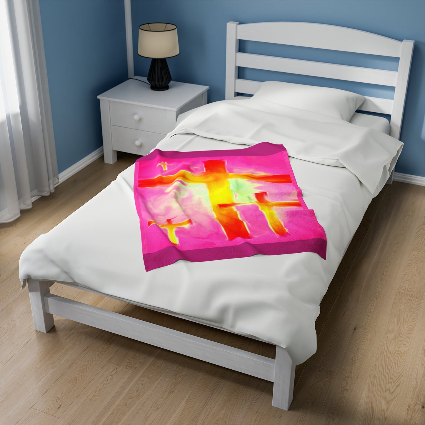 Luxurious Pink Velveteen Plush Blanket: Comfort  With Cross Art