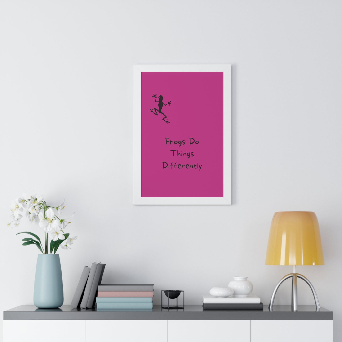 Pink Frog - Framed Vertical Poster - Climb The Walls - Gift