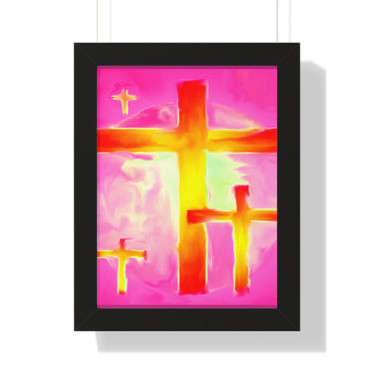 Pink Cross Art Design - Framed Vertical Poster - Inspirational Beauty