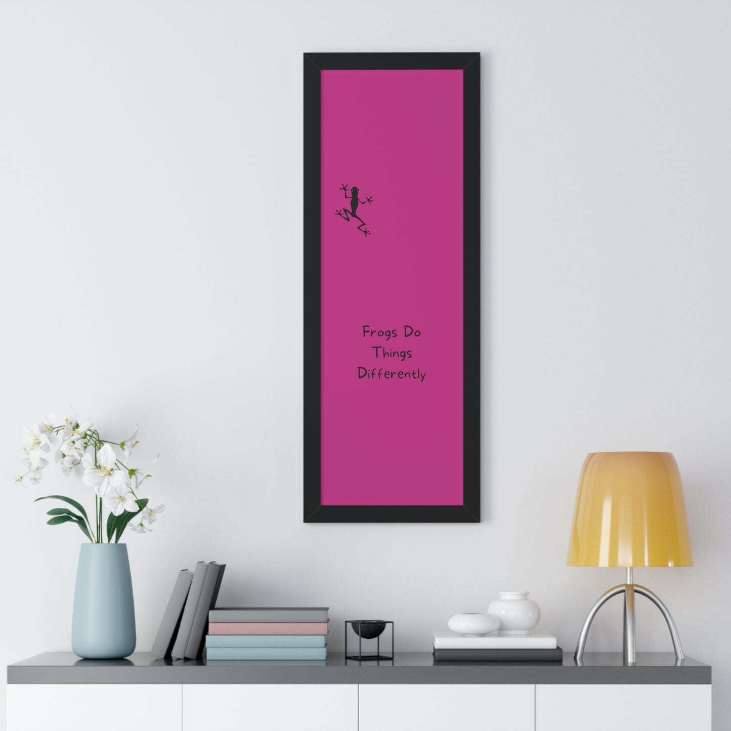 Pink Frog - Framed Vertical Poster - Climb The Walls - Gift