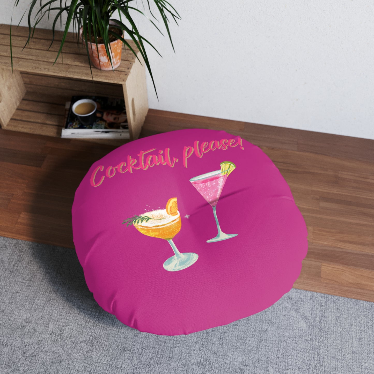 Tufted Floor Pillow | Round Floor Cushion - Pink Frog