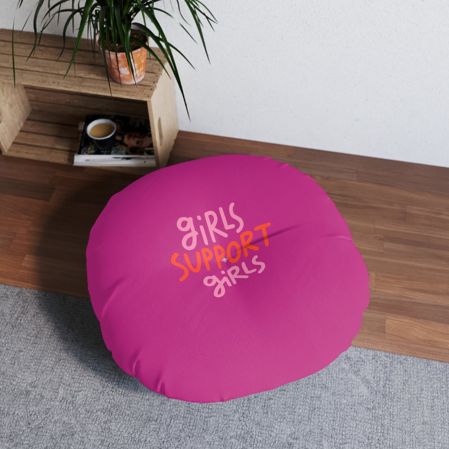 Tufted Floor Pillow | Round Floor Cushion - Pink Frog