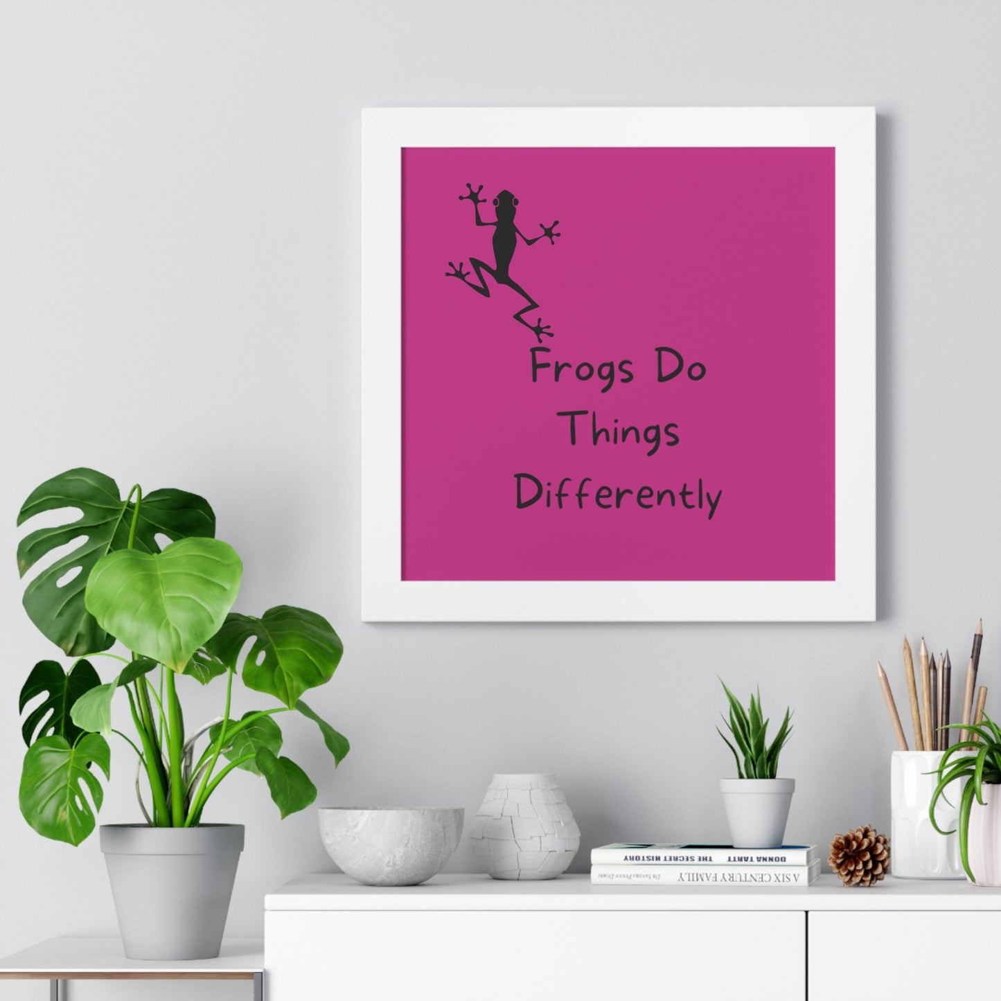 Pink Frog - Framed Vertical Poster - Climb The Walls - Gift