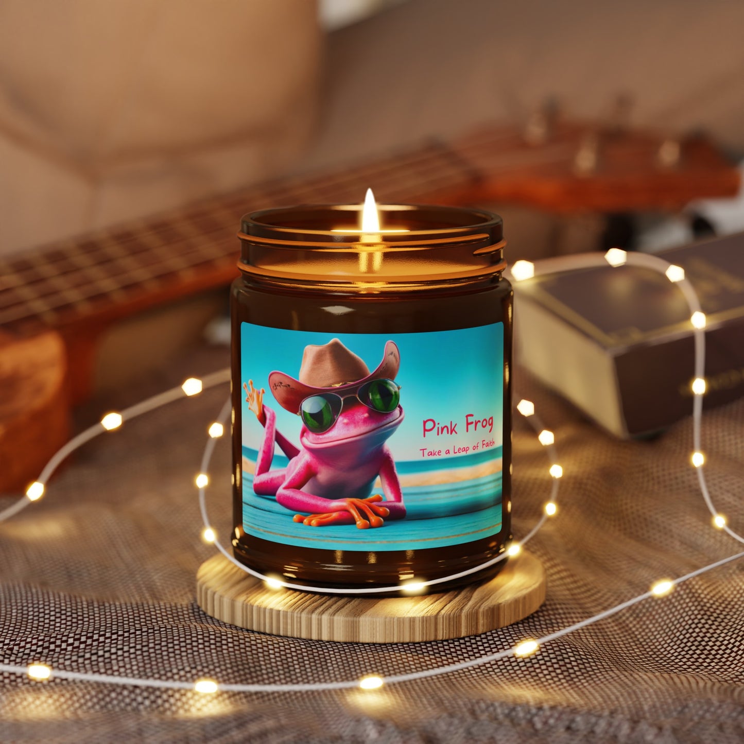 Scented Soy Candle | Multi-Size, Amber Jar - Pink Frog