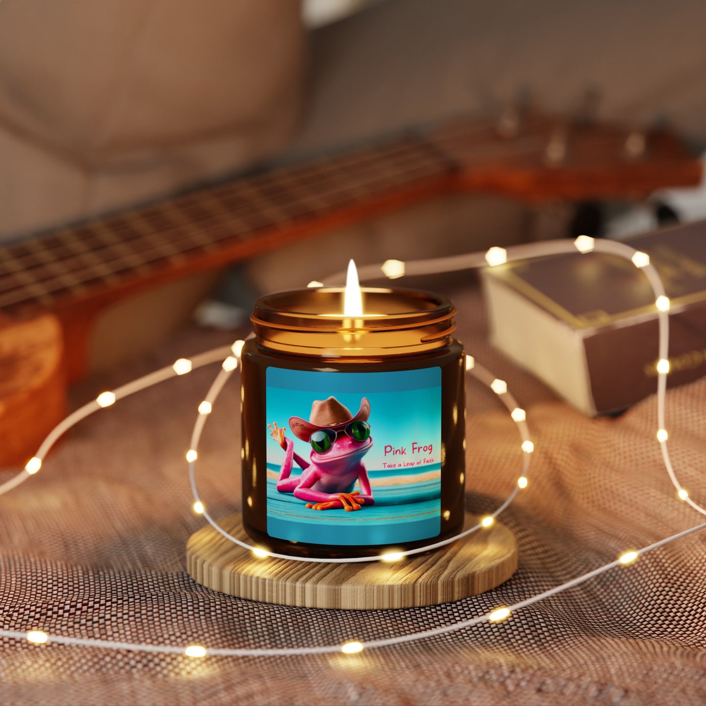 Scented Soy Candle | Multi-Size, Amber Jar - Pink Frog