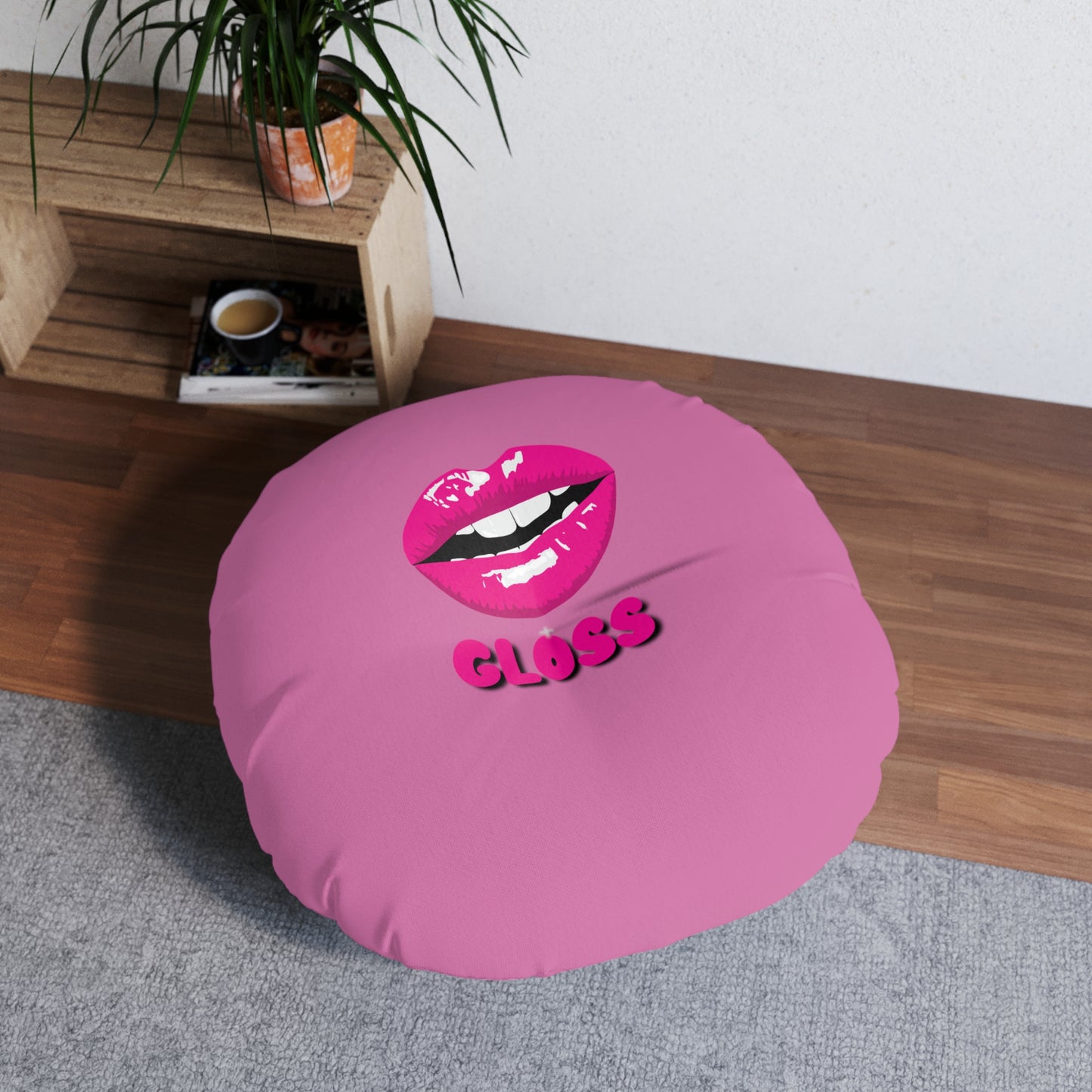 Tufted Floor Pillow | Round Floor Cushion - Pink Frog