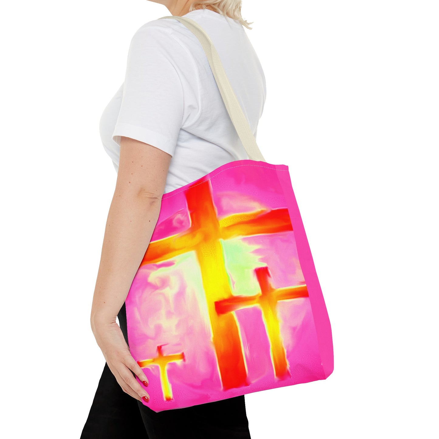 Pink Cross Art Tote Bag - Shopping Bags