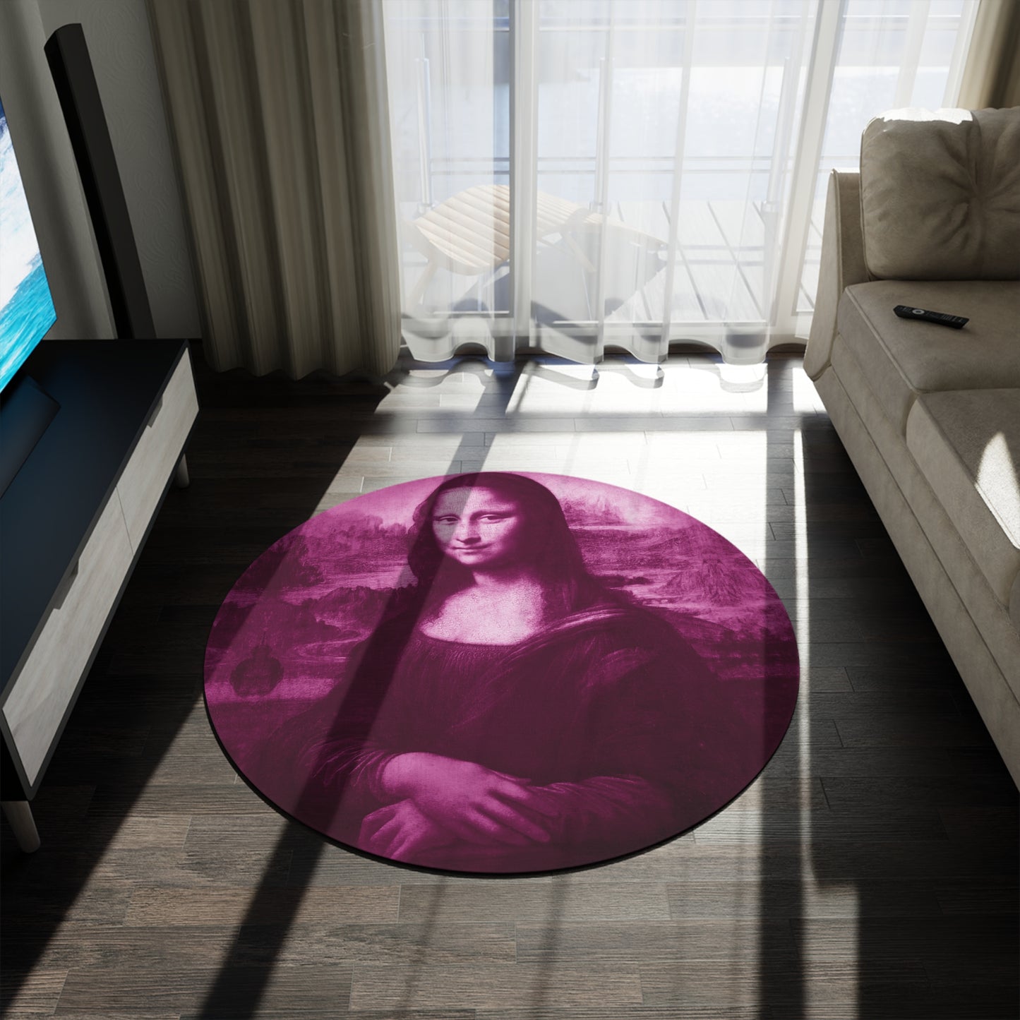 Pink Mona Lisa Round Rug - A Masterpiece