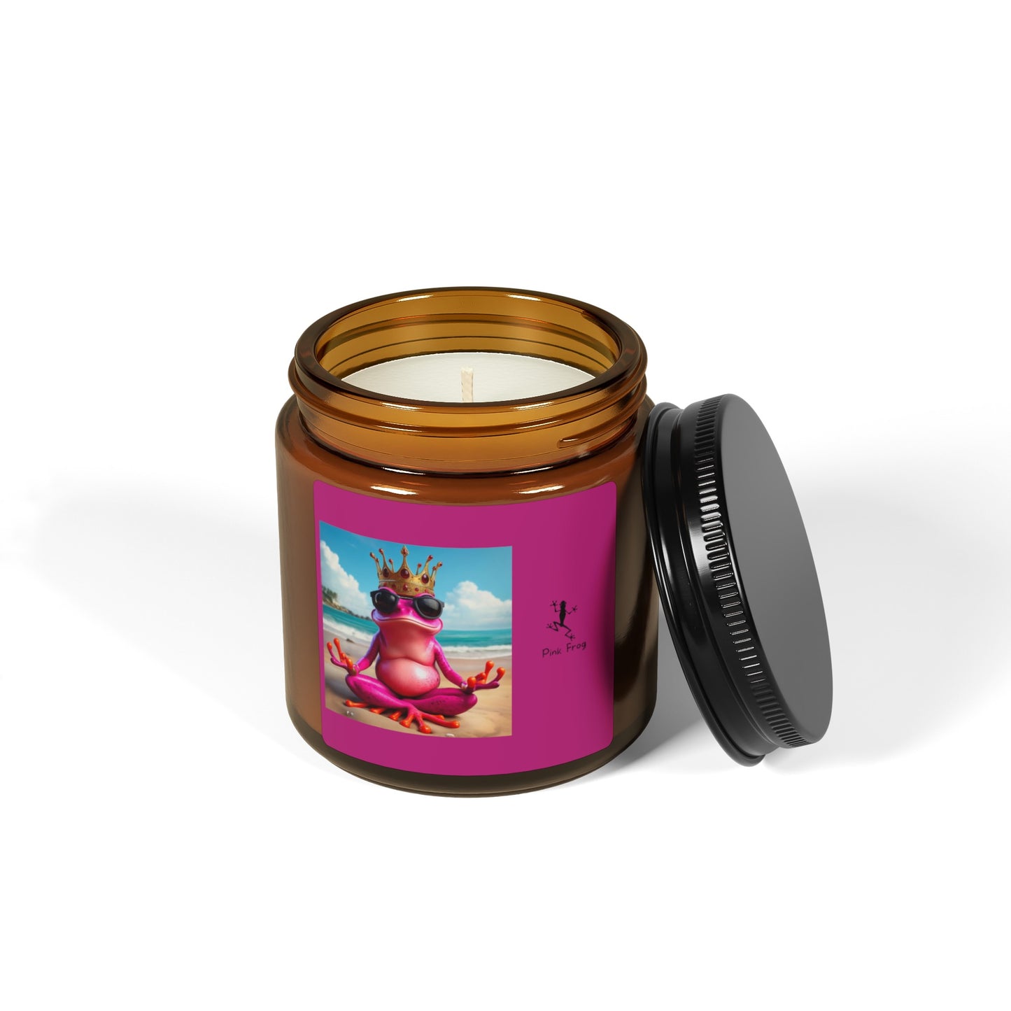 Scented Soy Candle | Multi-Size, Amber Jar - Pink Frog