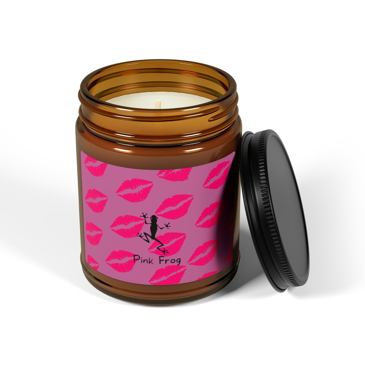 Scented Soy Candle | Multi-Size, Amber Jar - Pink Frog