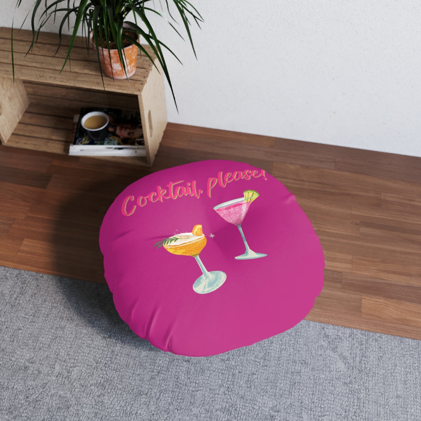 Tufted Floor Pillow | Round Floor Cushion - Pink Frog