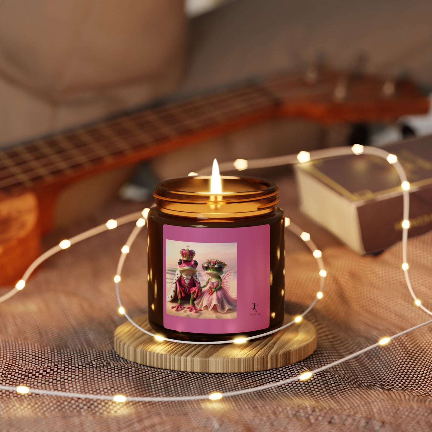 Scented Soy Candle | Multi-Size, Amber Jar - Pink Frog