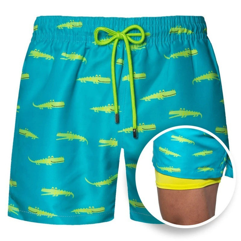 Men's Printed Beach Shorts Sports Double Layer Shorts Summer