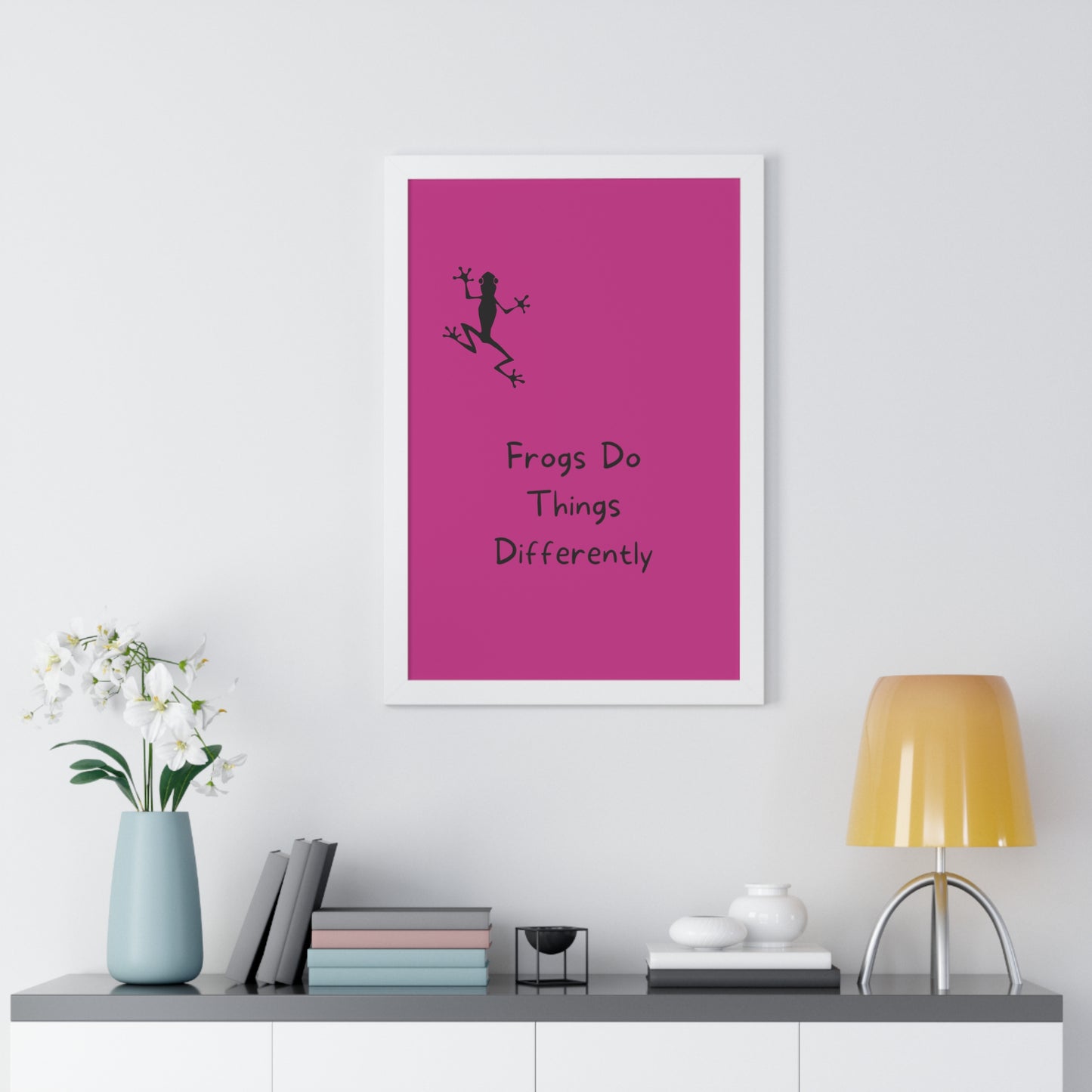 Pink Frog - Framed Vertical Poster - Climb The Walls - Gift