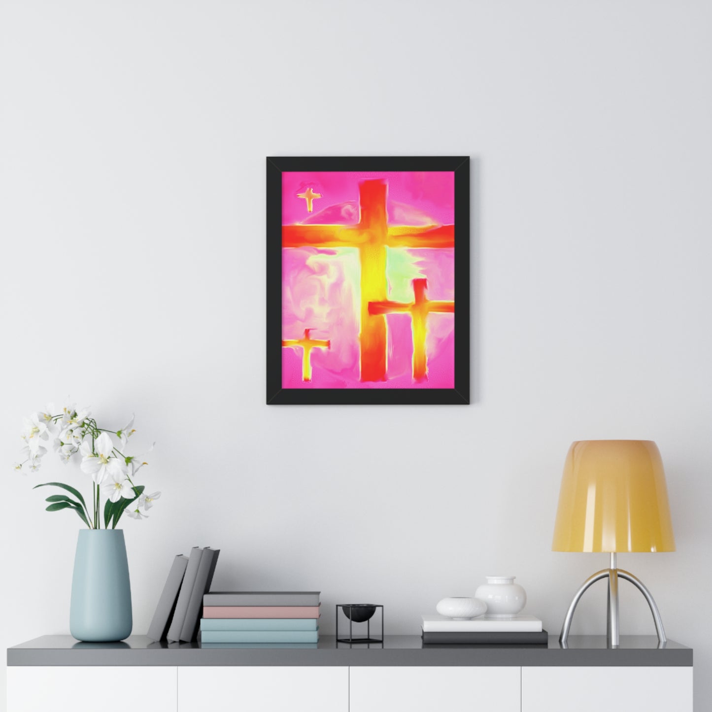 Pink Cross Art Design - Framed Vertical Poster - Inspirational Beauty