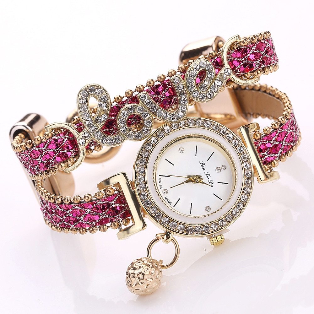 Pink Elegant Women Bracelet Watches | Rhinestones