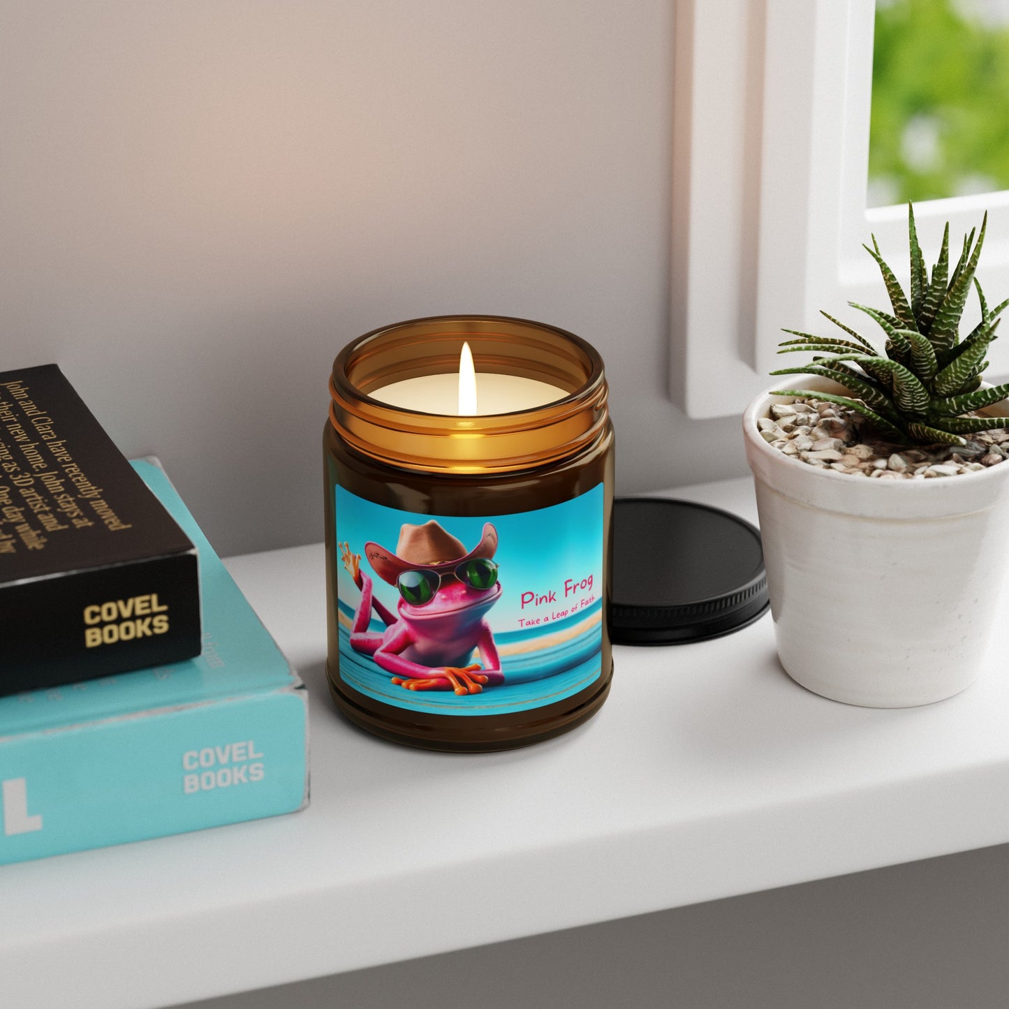 Scented Soy Candle | Multi-Size, Amber Jar - Pink Frog