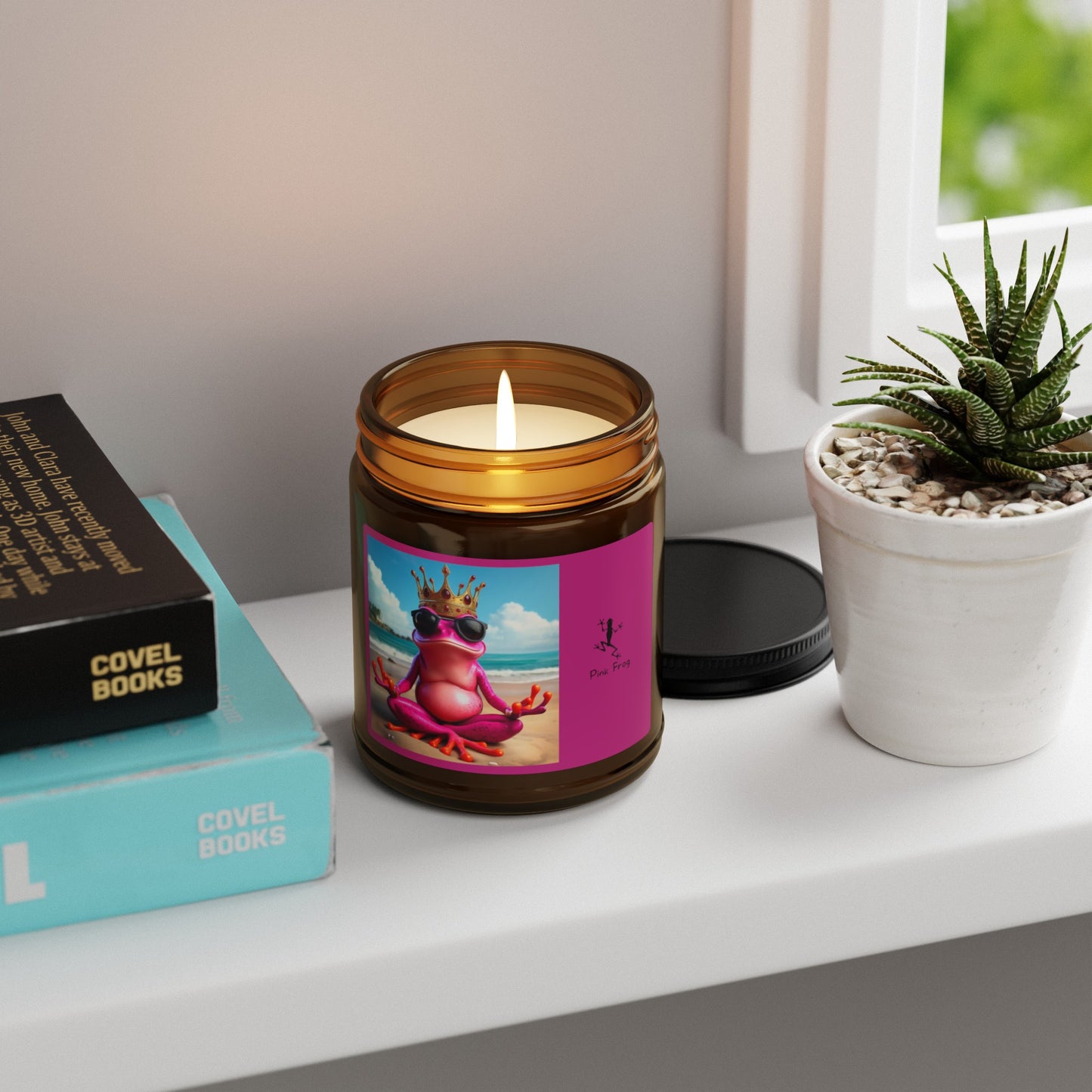 Scented Soy Candle | Multi-Size, Amber Jar - Pink Frog