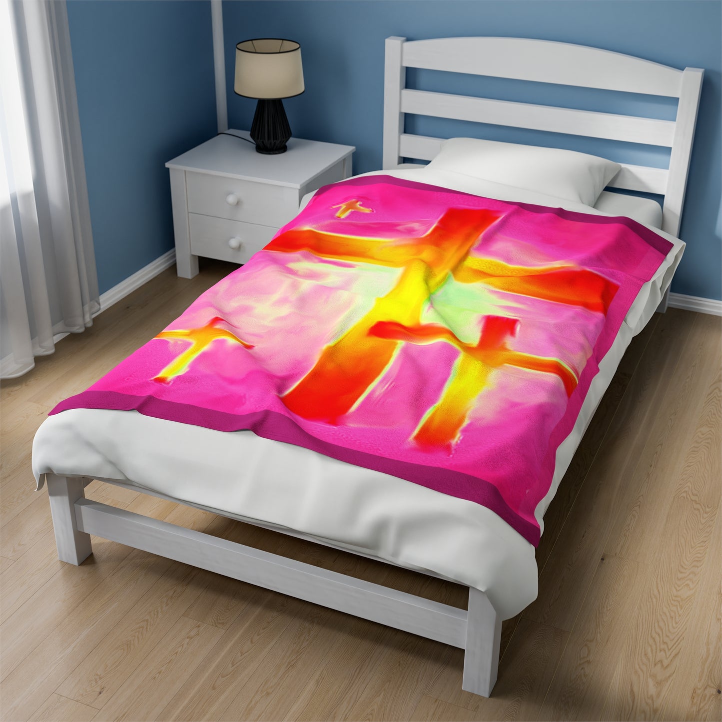 Luxurious Pink Velveteen Plush Blanket: Comfort  With Cross Art