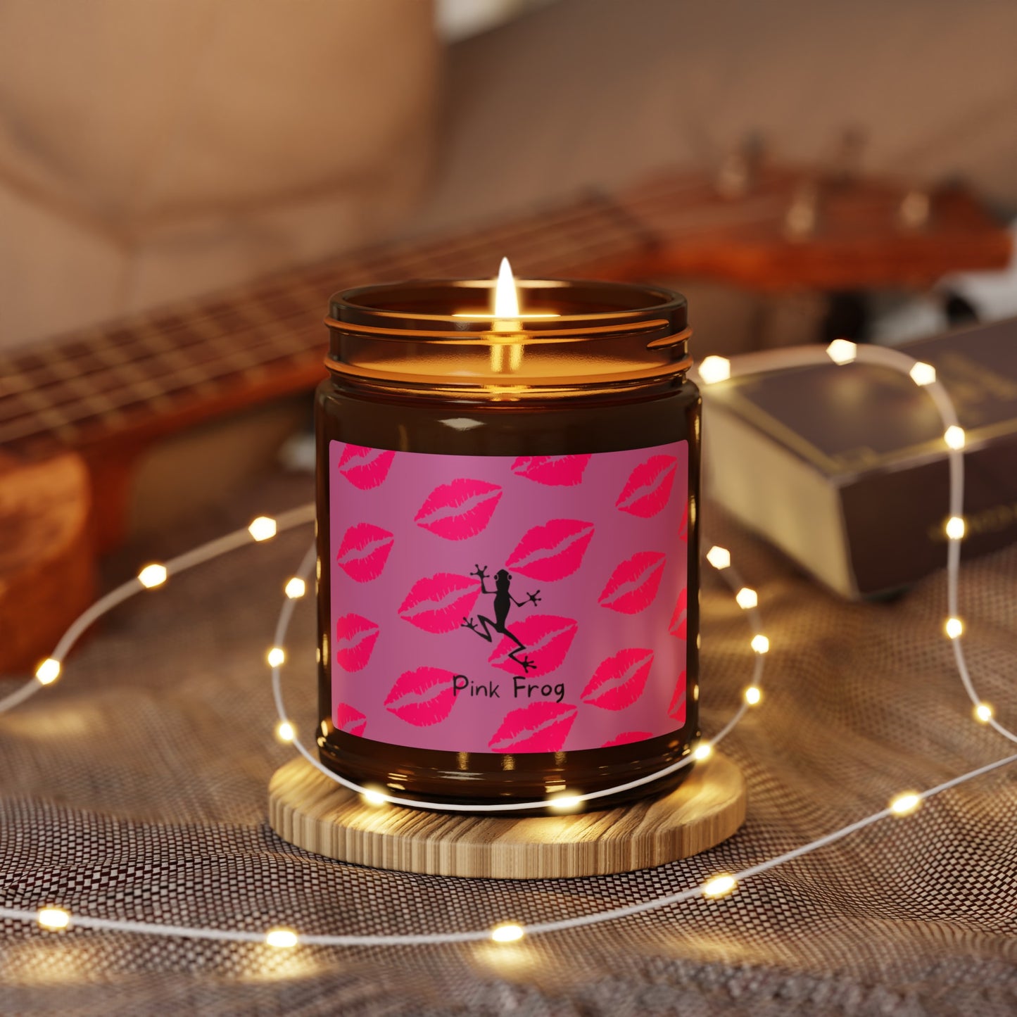 Scented Soy Candle | Multi-Size, Amber Jar - Pink Frog